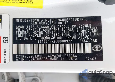 2018 Toyota Camry Xse from USA, damaged, VIN 4T1B61HK9JU008977